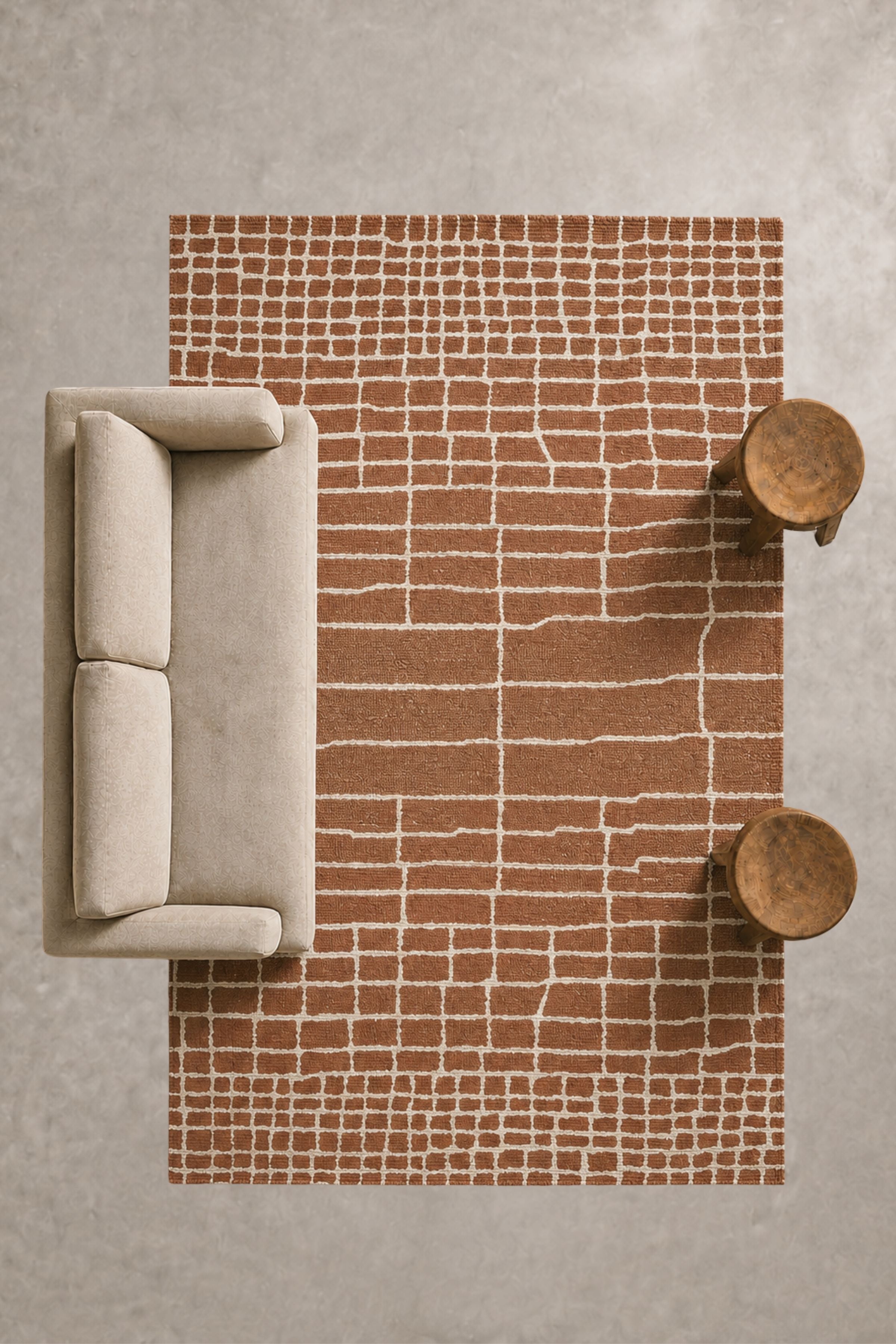 Sage Grid Meadow Rug - Rust
